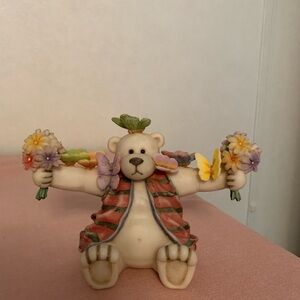 Adorable Bear Figurine with Flowers